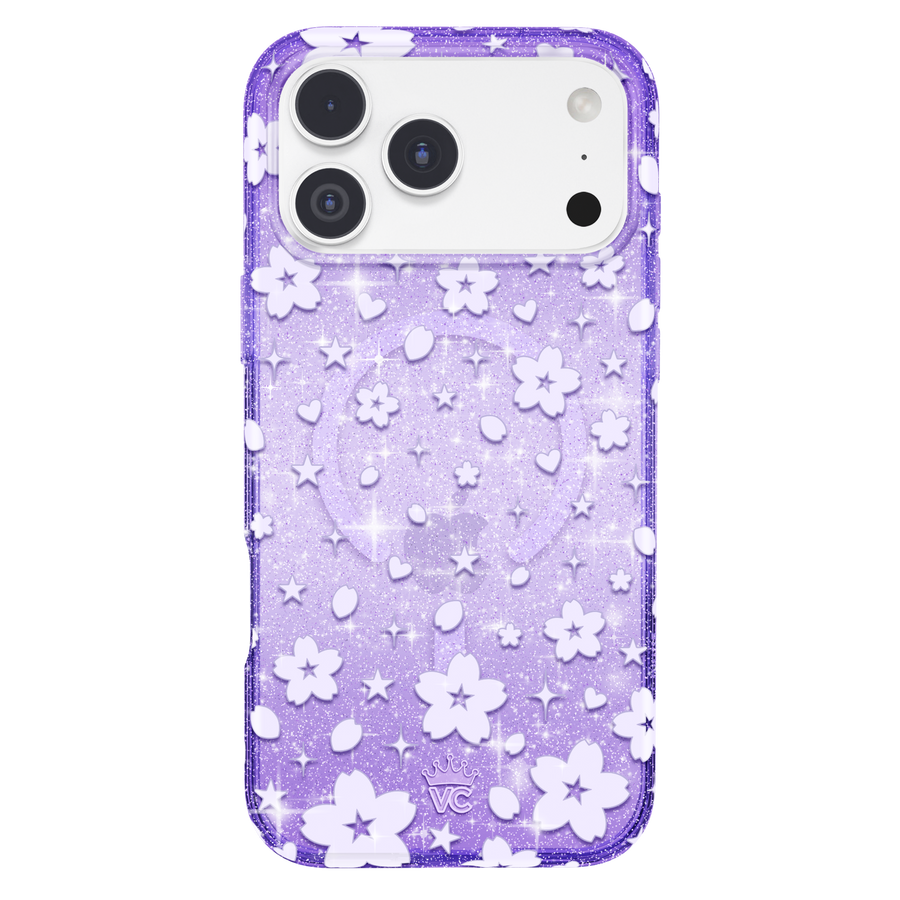 Lavender Cherry Blossom Glitter iPhone Case