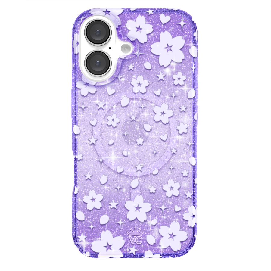 Lavender Cherry Blossom Glitter iPhone Case