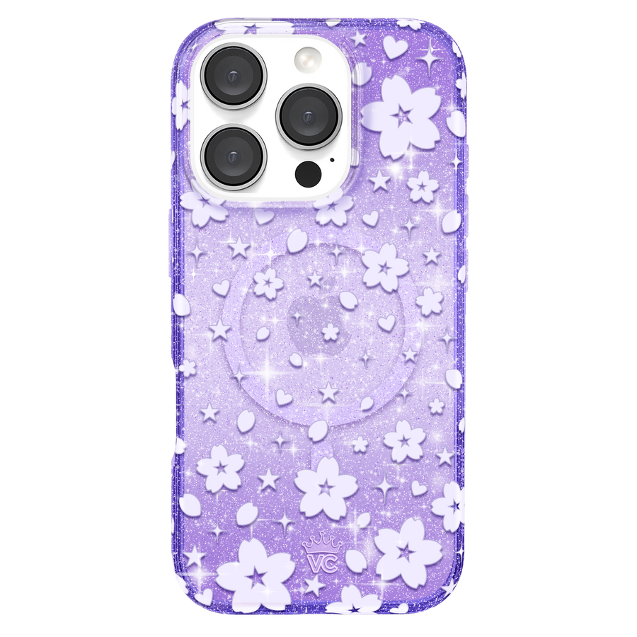 Lavender Cherry Blossom Glitter iPhone Case