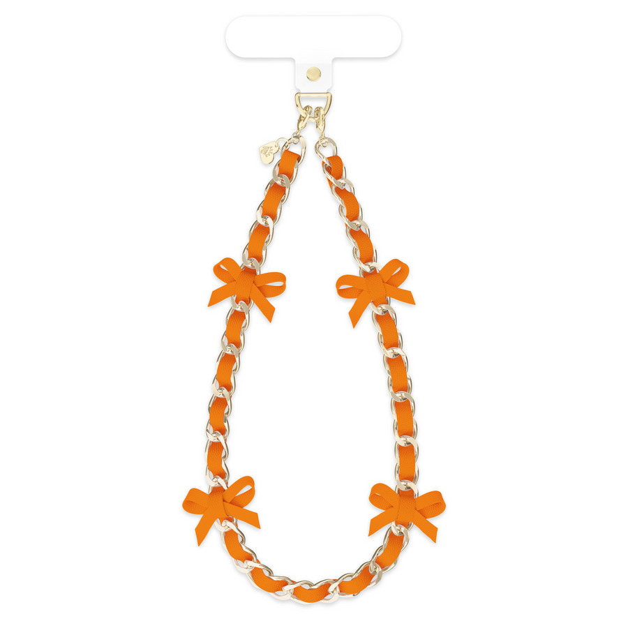 Orange Bow Leather Chain Phone Charm