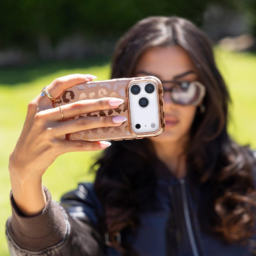 Bronze Chrome Leopard iPhone Case lifestyle