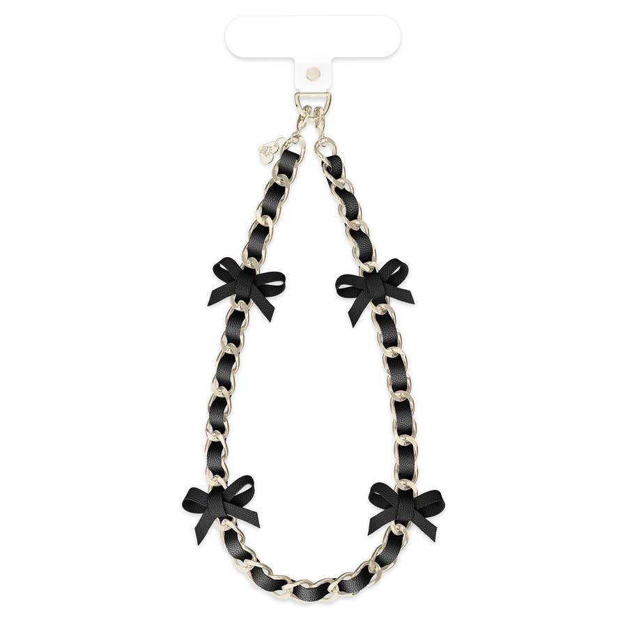 Black Bow Leather Chain Phone Charm