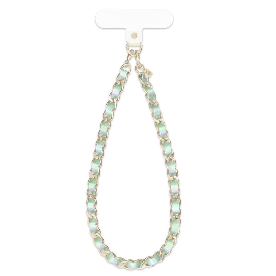 Teal Holo Leather Chain Phone Charm