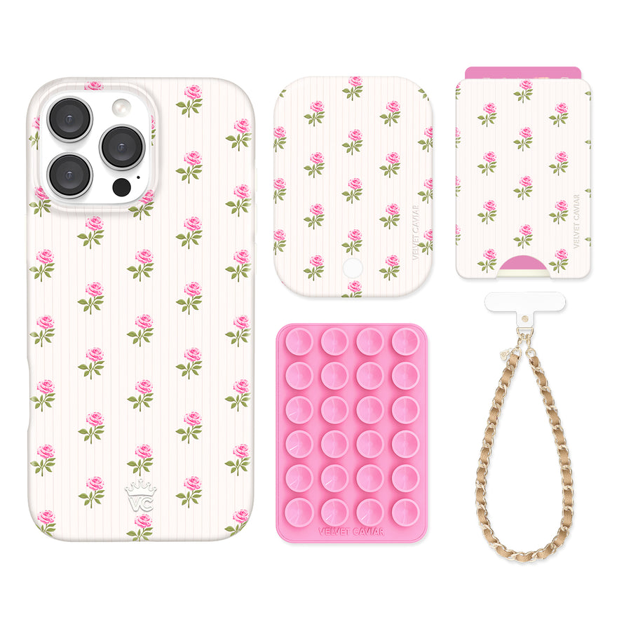 Pink Peony Floral iPhone Bundle Set - Wallet