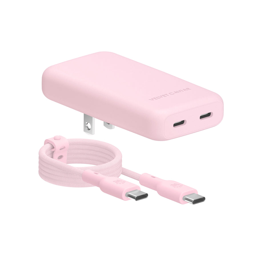 Strawberry Milk Fast Charging Set with dual port wall adapter and 6ft USB-C cable