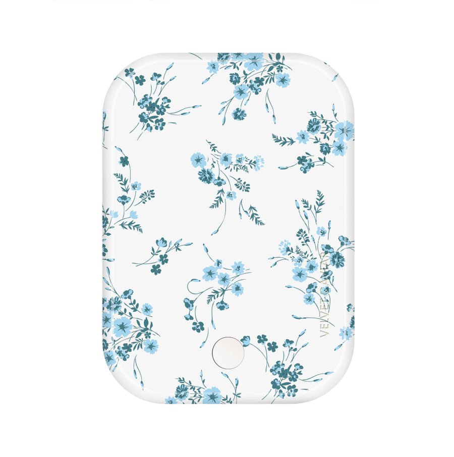 French Blue Floral Portable MagSafe Charger Power Pack
