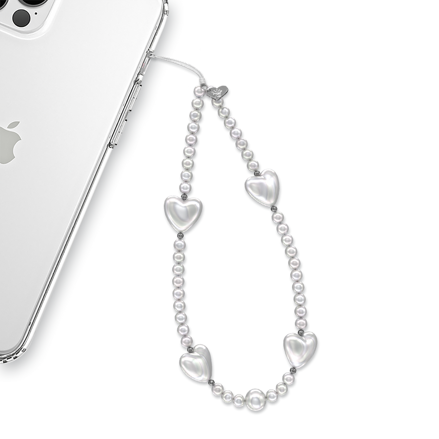 Vintage Pearl Heart Phone Charm