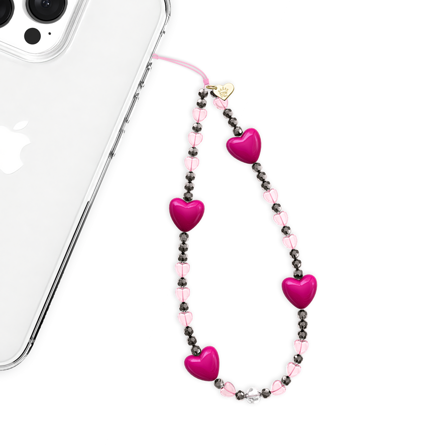 Pink & Black Heart Phone Charm