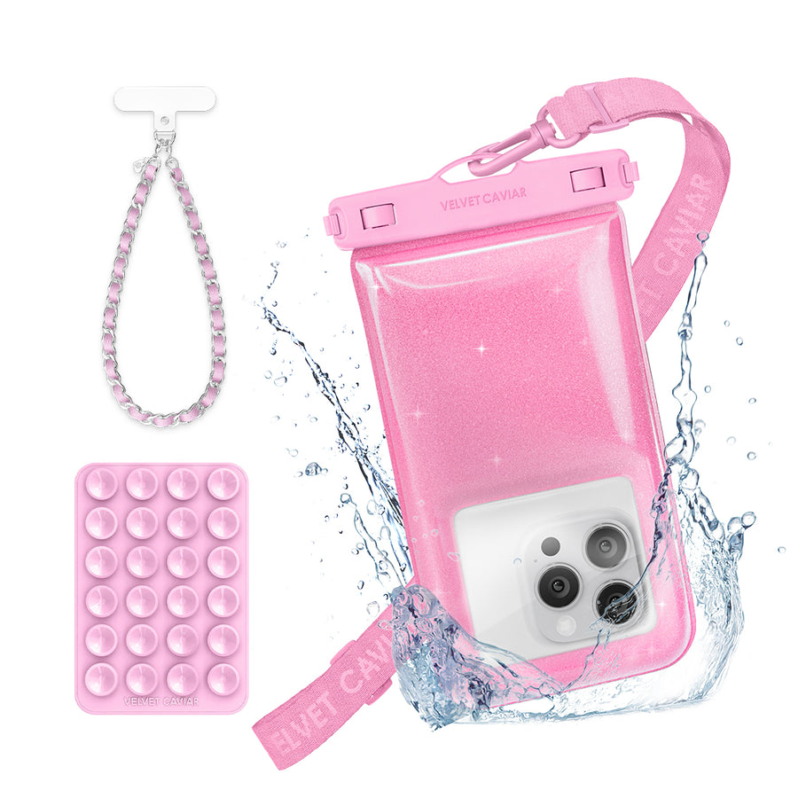 Pink Stardust Waterproof Floating Phone Pouch Bundle