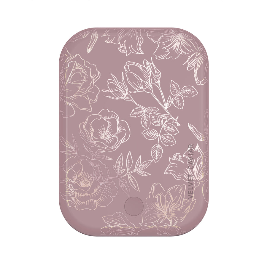 Dusty Rose Chrome Floral Portable MagSafe Charger Power Pack